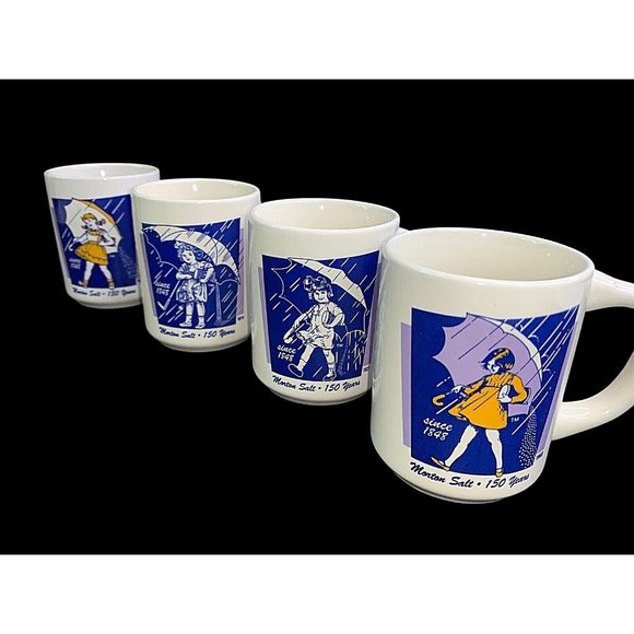 4 NEW Morton Salt Coffee Mugs When It Rains It Pours Original Packaging Coupon - Picture 1 of 9